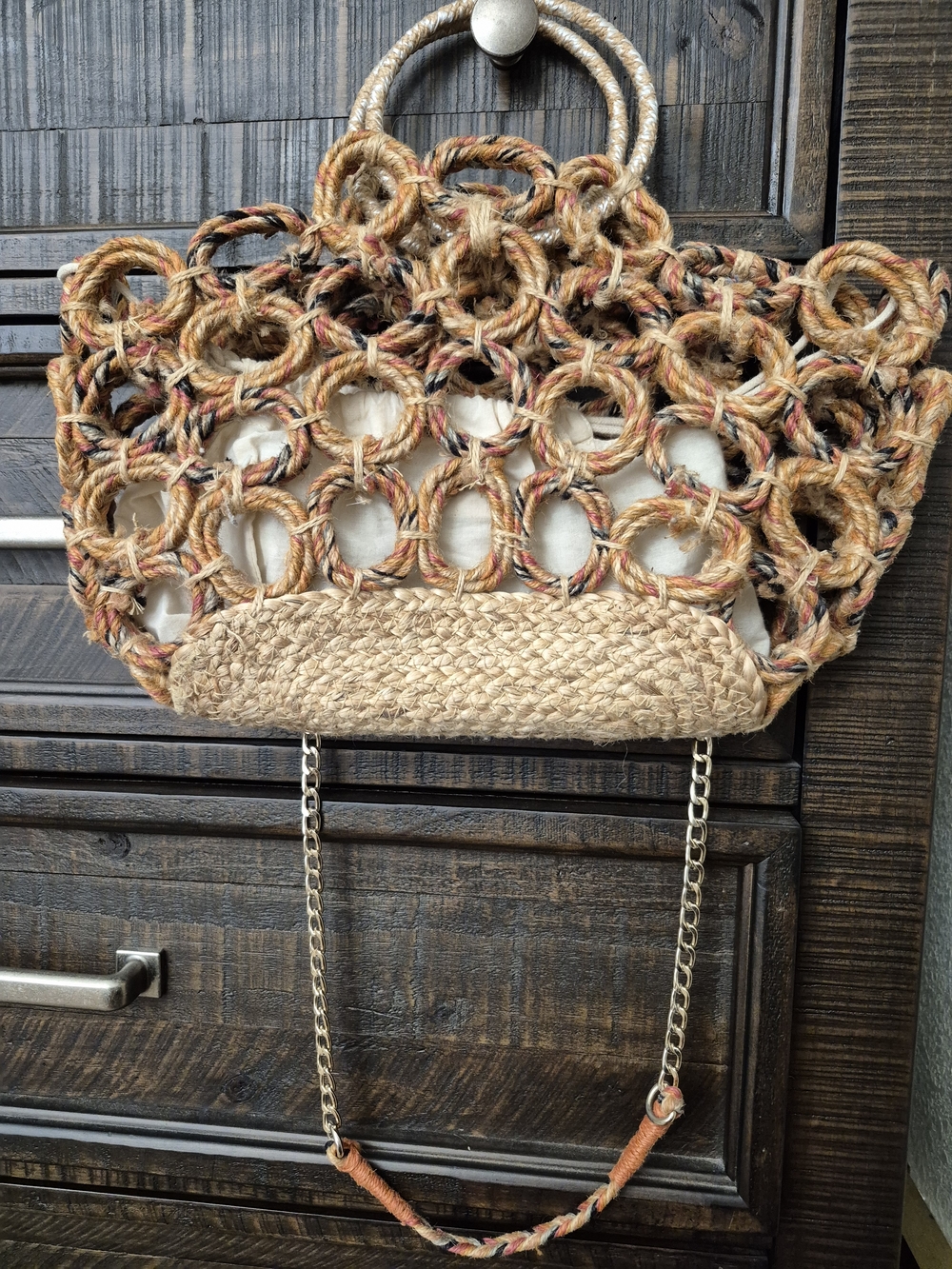 💕Zara Multitone Woven Circle-Handle Tote - Natural & Multicolor💕